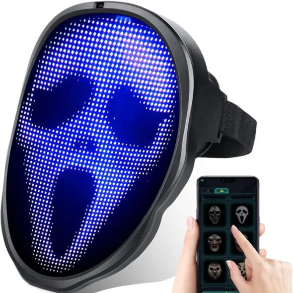 LED μάσκα με χειρισμό μέσω κίνησης, επαναφορτιζόμενη, ιδανική για cosplay,  αποκριάτικες εμφανίσεις και Halloween